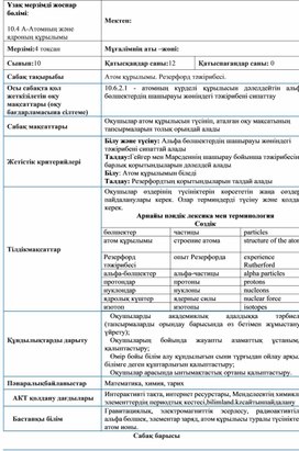 Обложка для материала Атом құрылысы