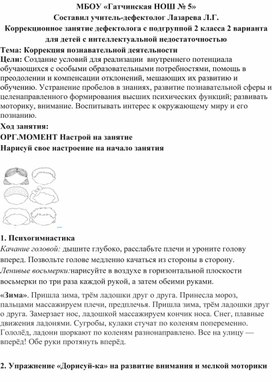 Коррекционное занятие дефектолога с подгруппой 2 класса 2 варианта для детей с интеллектуальной недостаточностью Тема: Коррекция познавательной деятельности