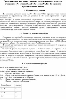 Обложка для материала Промежуточная итоговая аттестация по окружающему миру, 2 класс