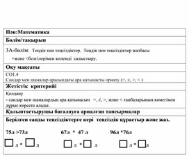 1Стеңсіздіктер жазбасы Көлемді  салыстыру ҚАЛЫПТАСТЫРУШЫ  БАҒАЛАУ