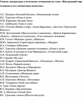 Обложка для материала Список литературы по теме "Внутренний мир человека и его личностные качества"