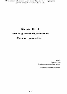 ННОД  Тема: "Кругосветное путешествие"