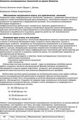 Элементы инновационных технологий на уроках биологии