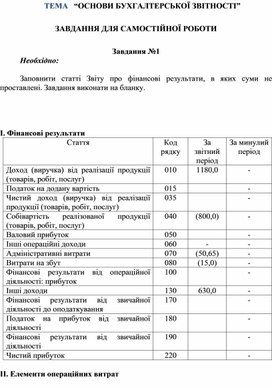 Обложка для материала ТЕМА   “ОСНОВИ БУХГАЛТЕРСЬКОЇ ЗВІТНОСТІ”  ЗАВДАННЯ ДЛЯ САМОСТІЙНОЇ РОБОТИ