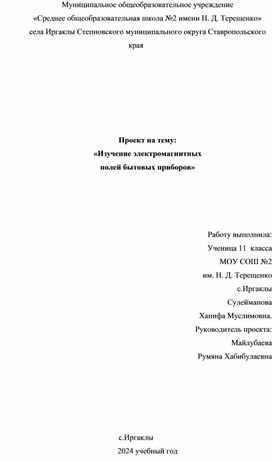 Обложка для материала Проект на тему: «Изучение электромагнитных полей бытовых приборов»