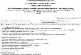 СТРУКТУРА ЗАНЯТИЯ СОГЛАСНО ФГОС  ДУХОВНО-НРАВСТВЕННОЕ НАПРАВЛЕНИЕ  «ОТКРЫВАЕМ ГОРОД ВМЕСТЕ»