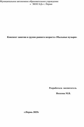 Обложка для материала Занятие "Мыльные пузыри"