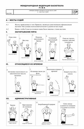 Жесты судей. Международная федерация баскетбола.