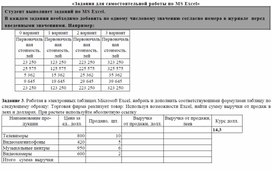 Задания для самостоятельной работы по MS Excel