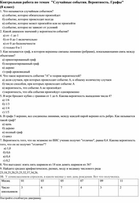 Обложка для материала Контрольная работа по темам "Случайные события.Вероятность.Графы"