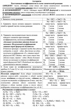 Обложка для материала Алгоритм  Расстановка коэффициентов в схеме химической реакции