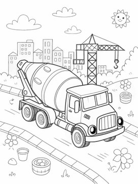 Обложка для материала Раскраска для мальчиков "Строительная техника: цементовоз"