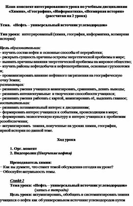 Интегрированный урок по химии, географии, истории и информатике "Нефть - универсальный источник углеводородов"