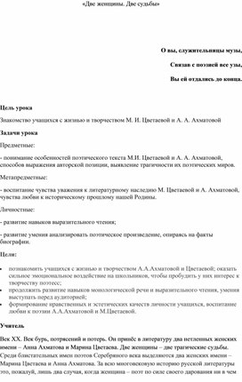 Обложка для материала разработка урока литературы в 11 классе "Две женщины. Две судьбы"