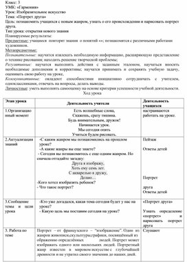 Конспект урока по изобразительному искусству по теме "Портрет друга" УМК "Гармония" 3 класс