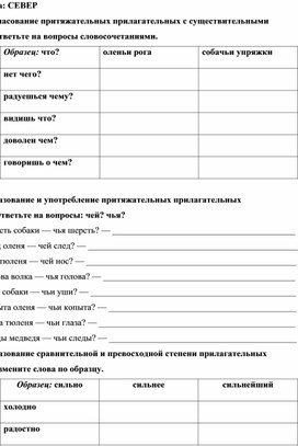 Дидактический материал по совершенствованию лексико - грамматических навыков у младших школьников с использованием лексической темы "Север"