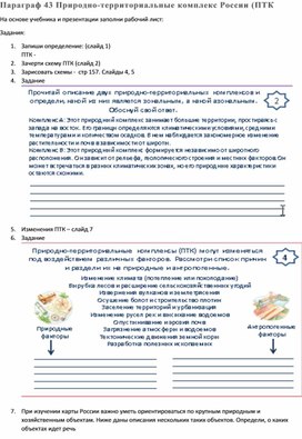 Обложка для материала Рабочий лист к уроку географии 8 класс по теме "Природно-территориальные комплексы"