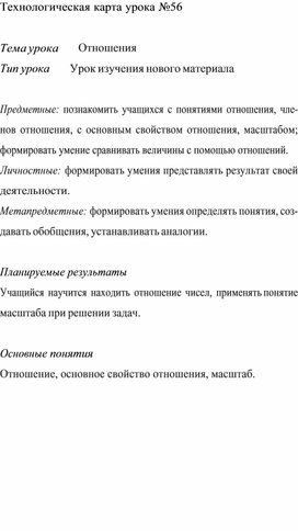 Технологическая карта урока  по  математике