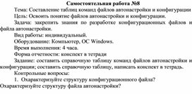 Обложка для материала Самостоятельная работа по теме Составление таблиц команд файлов автонастройки и конфигурации