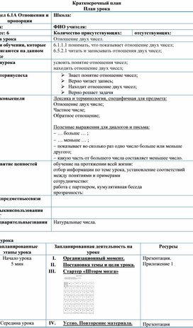 Обложка для материала Отношение двух чисел_план урока