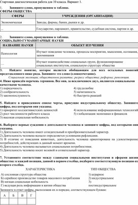 Обложка для материала Стартовая диагностическая работа по истории для 10 класса.