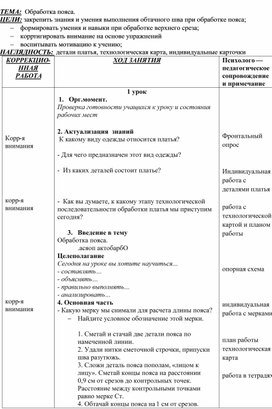 Конспект урока. "Обработка пояса".