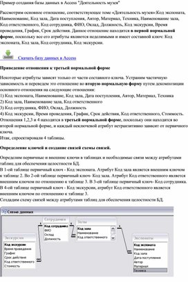 Обложка для материала Пример создания базы данных в Access "Деятельность музея"