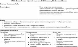 Технологическая карта к уроку русского языка. 2 класс. Тема "Алфавит"