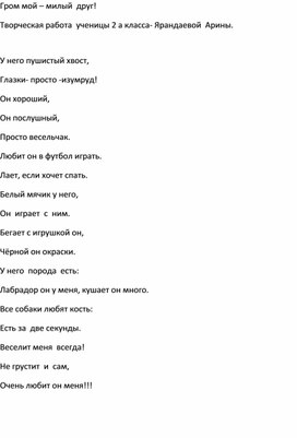 Обложка для материала Гром,мой друг.- Творческая работа  ученицы  2 а класса- Ярандаевой  Арины.