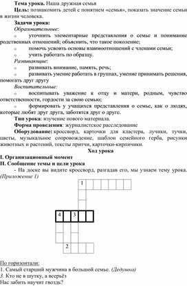 УРОК ОКРУЖАЮЩЕГО МИРА ВО 2 КЛАССЕ НА ТЕМУ: «Наша дружная семья»