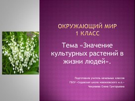 Обложка для материала Тема «Значение культурных растений в жизни людей».