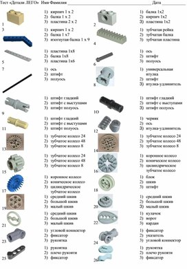 Тест по робототехнике "Название Lego деталей"