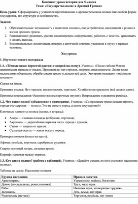 Обложка для материала Конспект урока истории для 5 класса на тему «Государство-полис в Древней Греции»