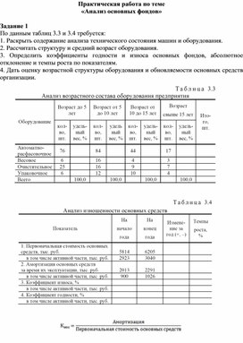 «Анализ основных фондов» практическая работа