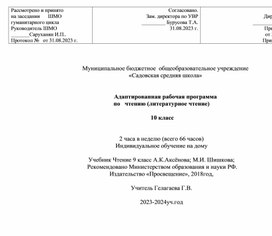 Обложка для материала Адаптированная рабочая программа по   чтению (литературное чтение)   10 класс