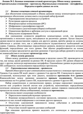 Обложка для материала Базовые концепции сетевой архитектуры. Обмен между уровнями.