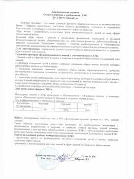 Обложка для материала Аналитическая справка по осведомленности о требования ЗОЖ 2018 - 2019 учебный год