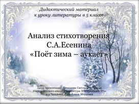 Обложка для материала Анализ стихотворения С.А.Есенина  «Поёт зима – аукает» (дидактический материал по литературе в 5 классе)