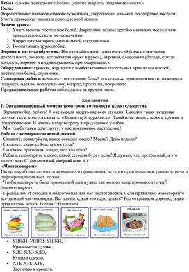 Обложка для материала Конспект занятия «Смена постельного белья» (снятие старого, надевание нового).