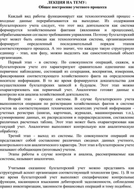 Обложка для материала ЛЕКЦИЯ НА ТЕМУ:  Общее построение учетного процесса