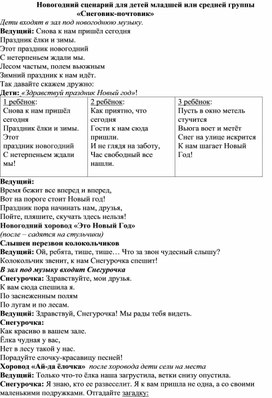 Сценарий новогоднего праздника для детей  II младшей группы "Снеговик Почтовик"