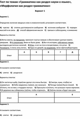 Обложка для материала Тест по темам «Грамматика как раздел науки о языке»,8 класс