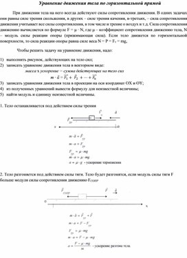 "Уравнение движения тела по горизонтальной прямой".