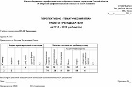 ПЕРСПЕКТИВНО - ТЕМАТИЧЕСКИЙ ПЛАН РАБОТЫ ПРЕПОДАВАТЕЛЯ на 2018 – 2019 учебный год Учебная дисциплина ОД.10 Экономика                                                                                                                                    Группа Х-103