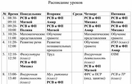 Обложка для материала Расписание уроков на 1-ую четверть