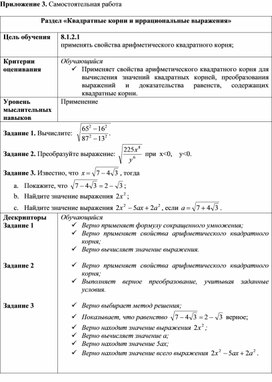 Обложка для материала Свойства арифметического квадратного корня_Приложение 3 к уроку №6