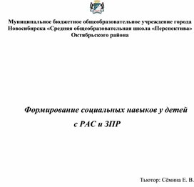 Формирование социальных навыков у детей с РАС и ЗПР.