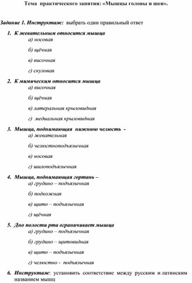 Практическая работа по теме: "Мышцы головы и шеи"