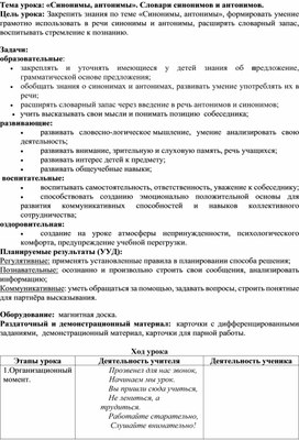 Обложка для материала Урок 3 класс. Синнимы и антонимы.