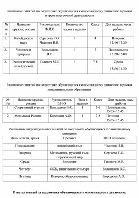 Обложка для материала Расписание занятий по подготовке обучающихся к олимпиадному движению